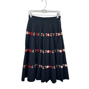 VTG Sid Harris Milwaukee Wool Pleated Skirt Rose Embroidery